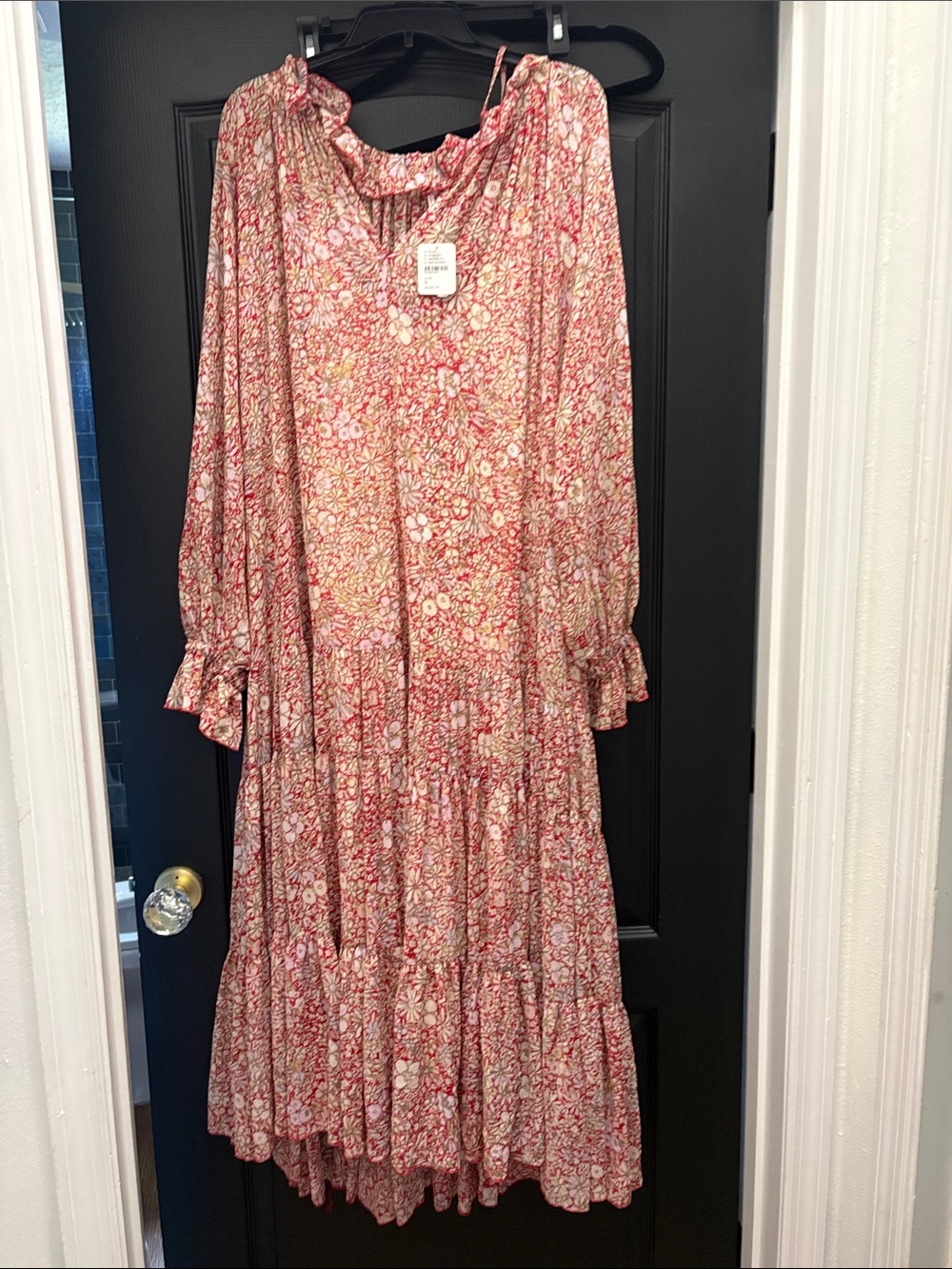 Free People Pink Floral Tiered Long Sleeve Maxi Dress